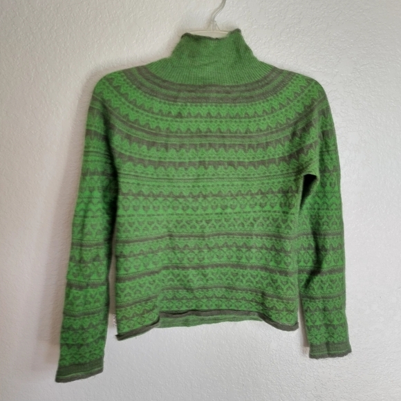 Burberry FairIsle TurtleNeck Lightweight Green Sweater Sz S - Picture 8 of 9